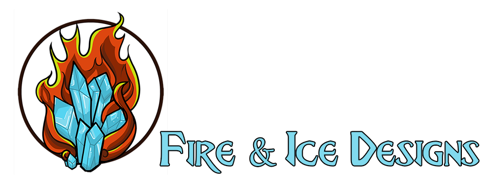 Ice Crystals surounded by flames logo, reading Fire and Ice Designs